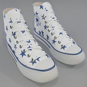 3D Basketball Leather Shoes Converse All Star White Blue Stars model