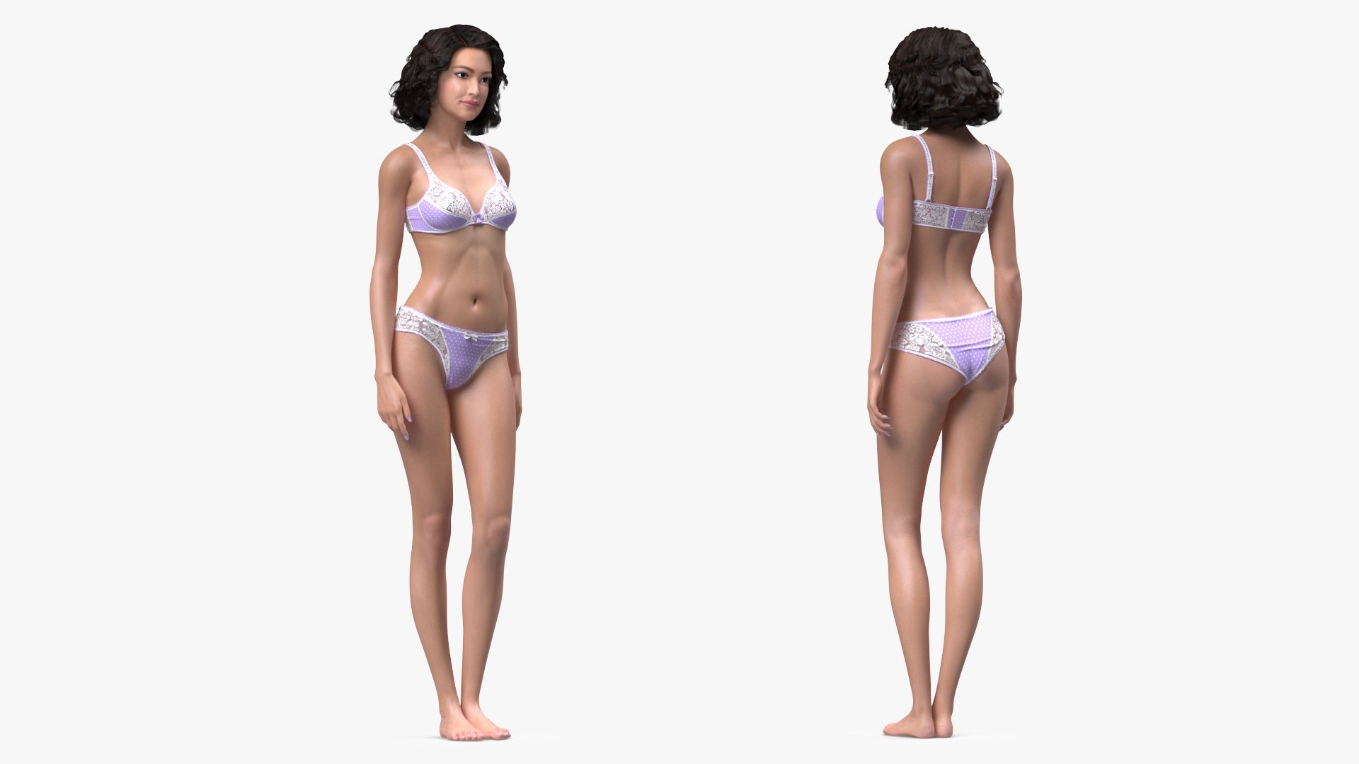 Asian Woman in Lingerie 3D model for industrial visualization, technical presentation, simulation, product rendering, and animation