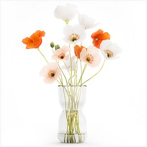 3D Bouquet In A Glass Vase With Icelandic Poppy 597 model