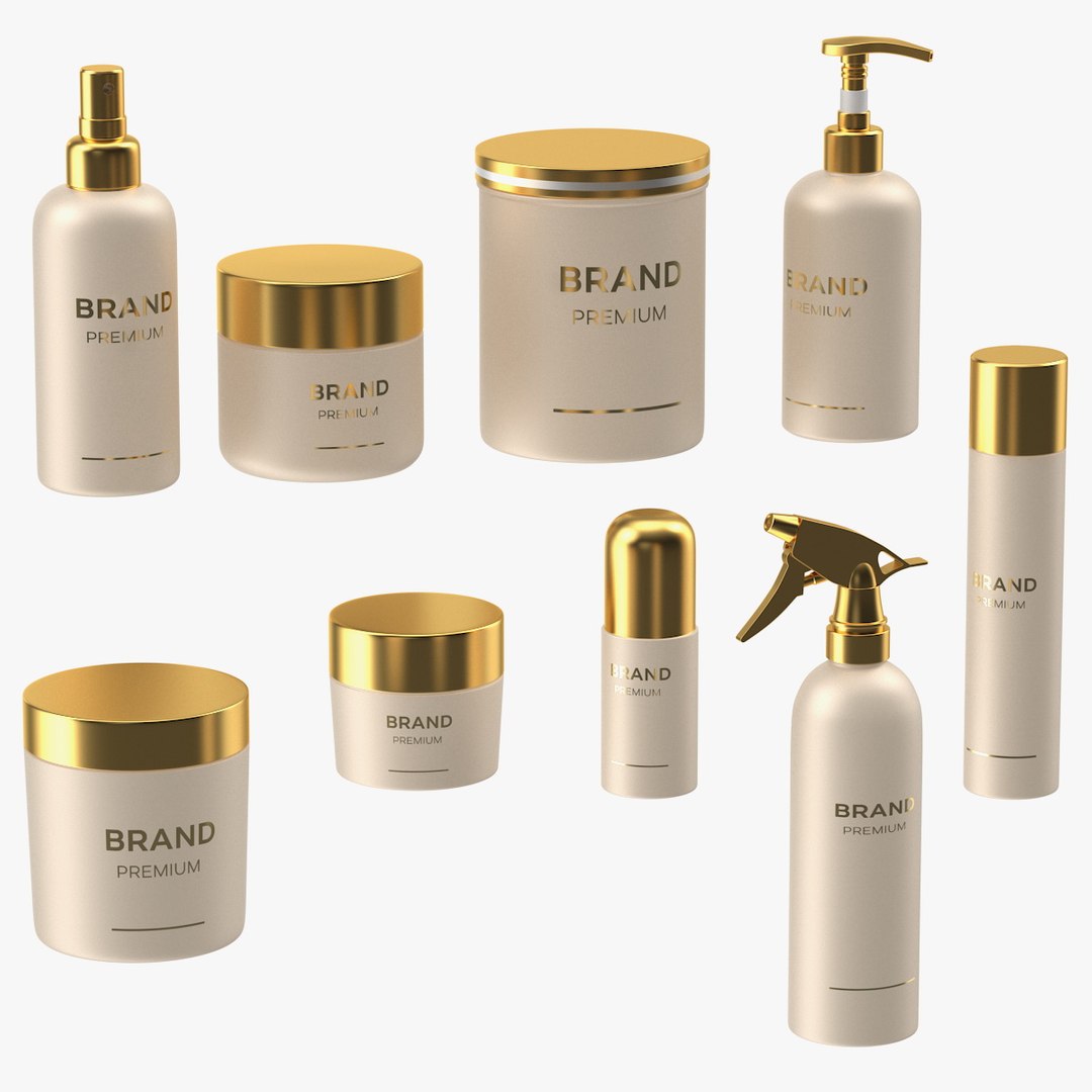 Cosmetic Package Set Gold 3D model preview