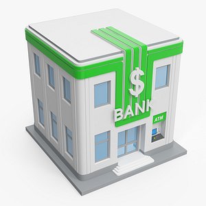Cartoon Bank Building Green 3D model