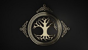 3D tree of life in a ring with an ornament Low-poly model