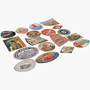 3D vintage luggage stickers