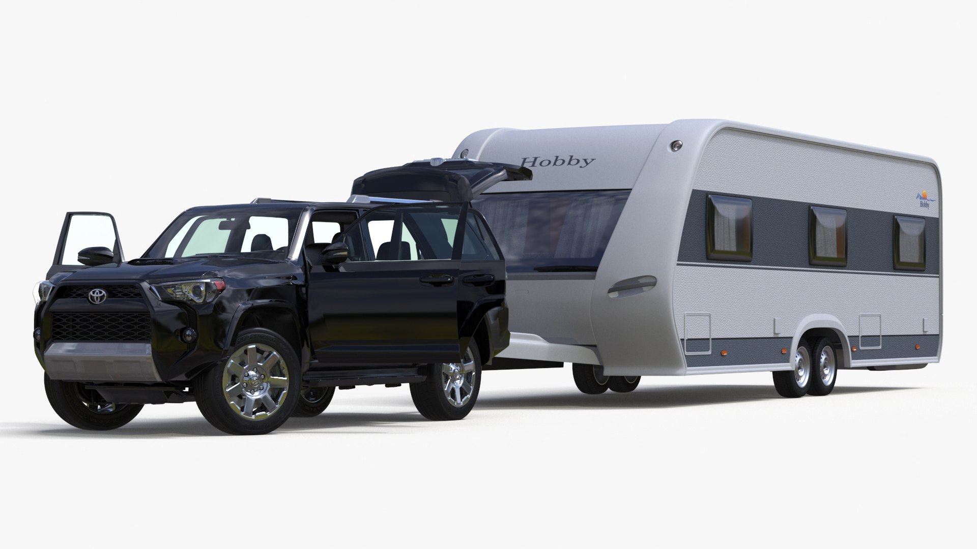 Toyota 4Runner Towing Caravan Hobby Rigged 3D model preview