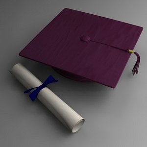 graduation cap+diploma 3ds