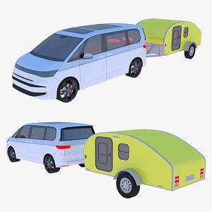 3D VW Multivan with caravan