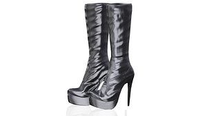 3D model Shiny Leather Black Knee Boots