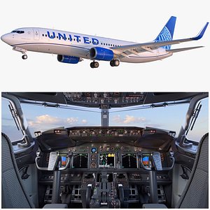 Boeing 737-800 Rigged United Airlines with Cockpit and Interior