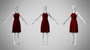 Dress 22 Burgundy Velvet With Design 3D