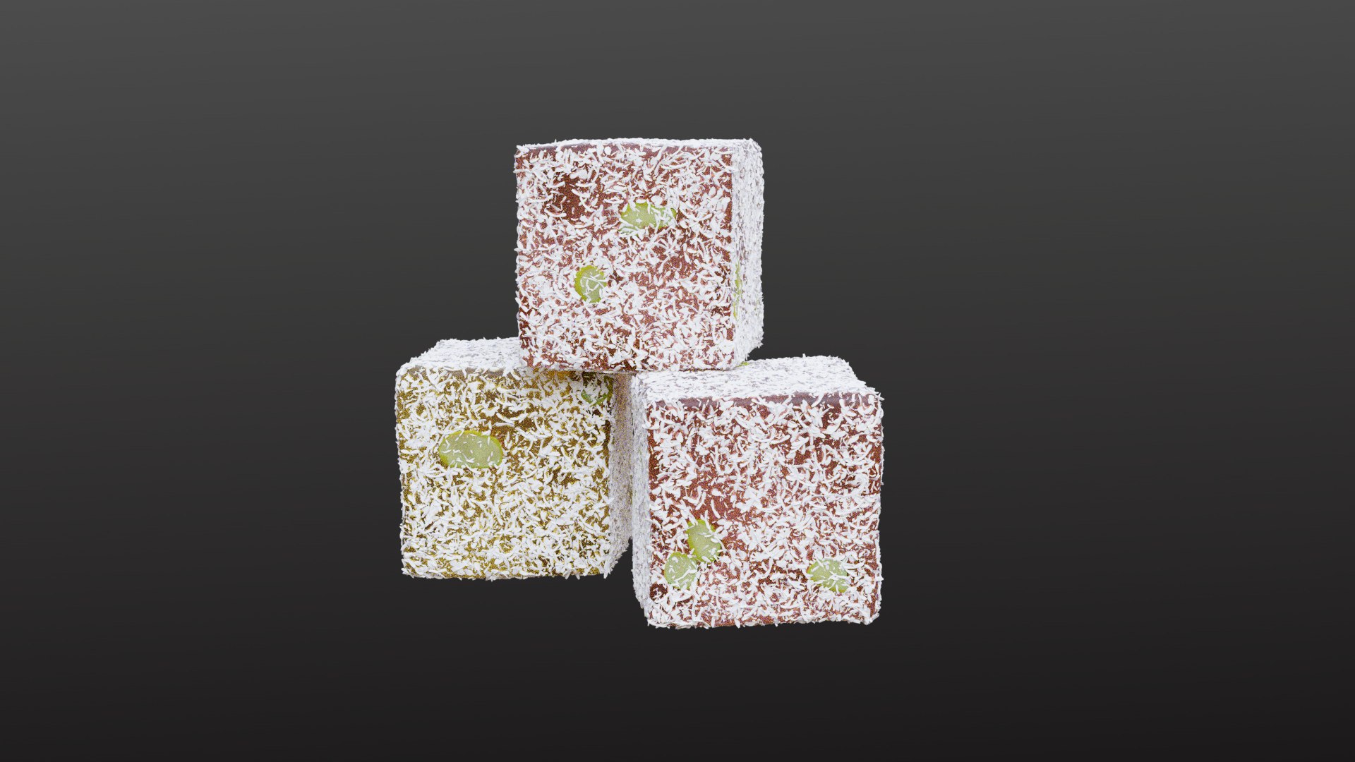 3D Turkish Delight with Coconut and Pistachio model https://p.turbosquid.com/ts-thumb/Hk/hK8wpj/L0/delight13/png/1643452425/1920x1080/fit_q87/c311fe55523e80a1f09510dd1c15aaf489a286b7/delight13.jpg