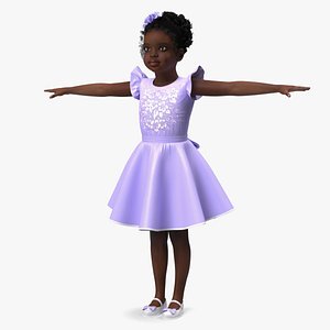 3D Black Child Girl Party Style T-pose