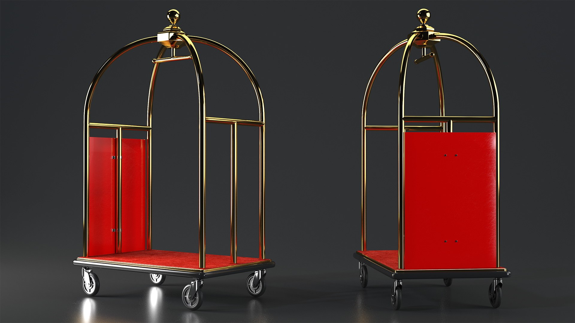 Gold Luxury Hotel Luggage Trolley Cart 3D model preview
