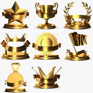 3D gold trophys pack 1