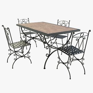 3D Iron-Wood Table and Chairs