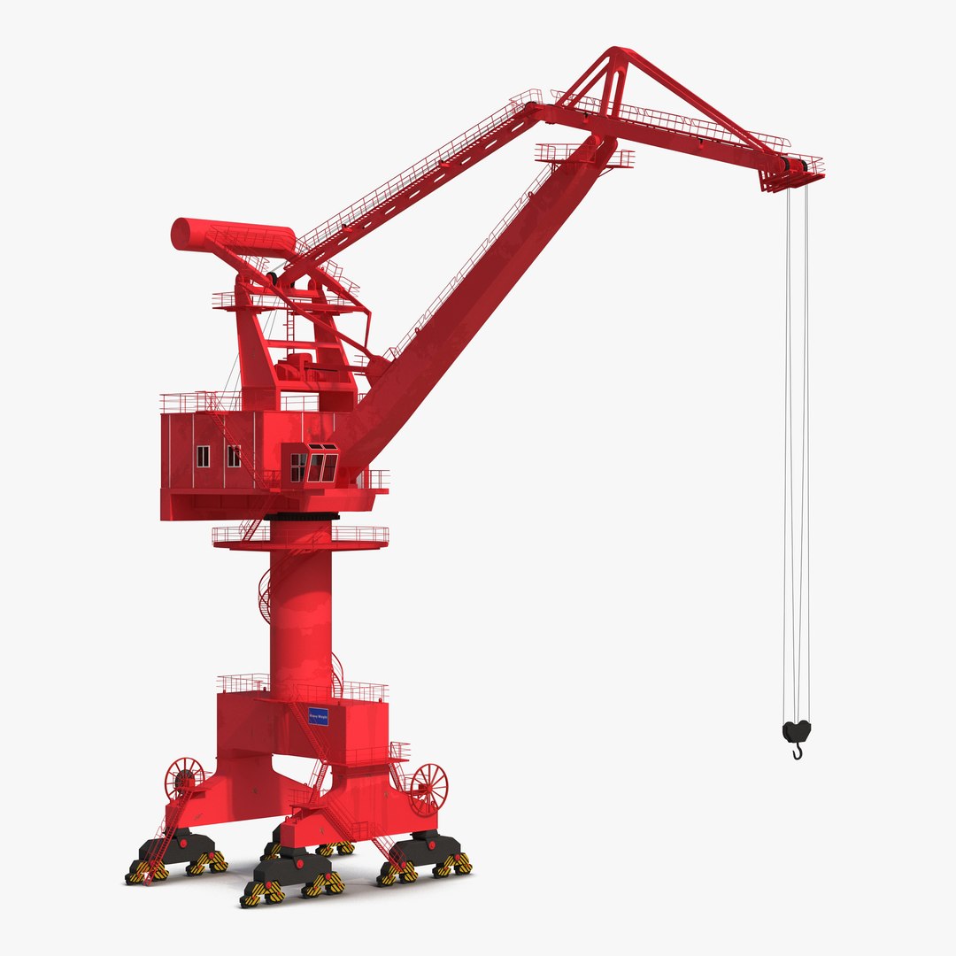 Level Luffing Port Crane Rigged Red 3D Model 3D model preview