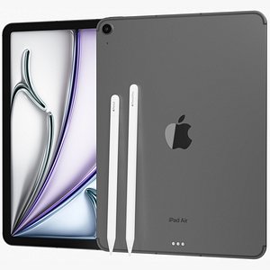 3D Apple iPad Air 11 2024 6th gen WiFi and Cellular with Pencils Gray model