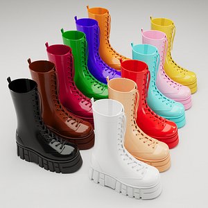 Battle boots on high platform collection 3D model
