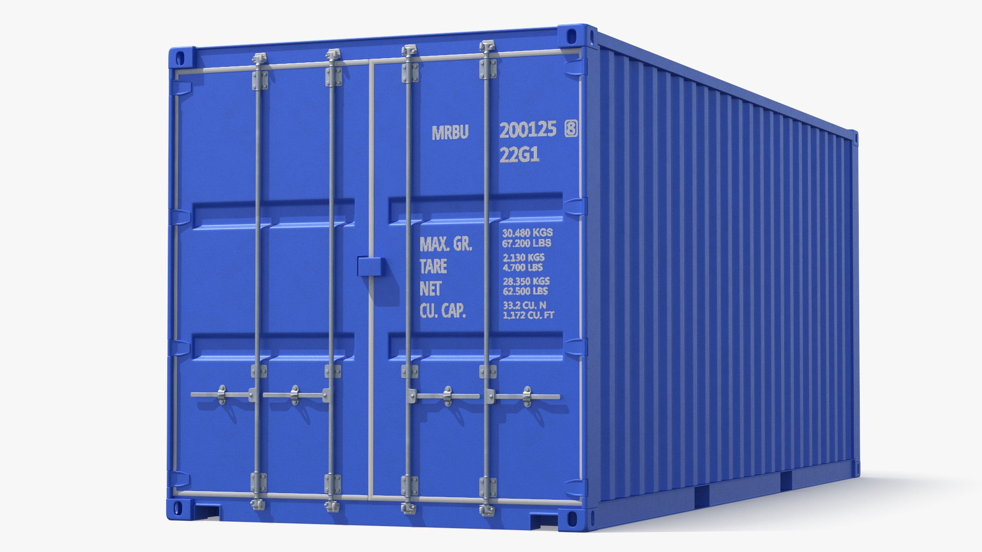 ISO Storage Container 20ft Blue 3D model for industrial visualization, technical presentation, simulation, product rendering, and animation