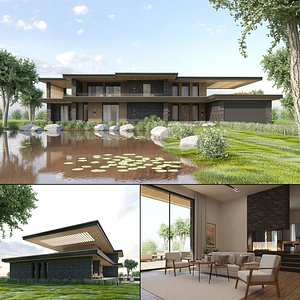 Lake House Villa Exterior and Interior 3D model