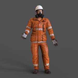 gas mask worker character rigged animated 3D model