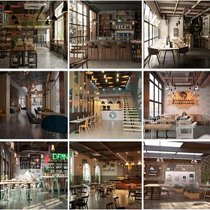 10 Coffee Shops and Restaurants 3D Model Vol