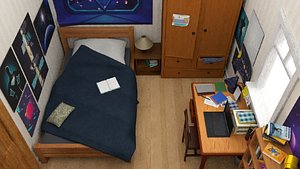 3D Nerd boy Full Bedroom with all textures model