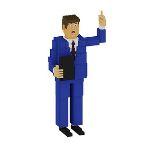 Worried investor businessman cartoon 8  bit stylized voxel art 3D model