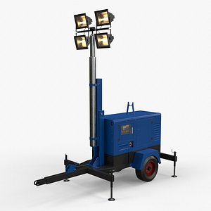 3D model PBR Mobile Light Tower Generator A - Blue