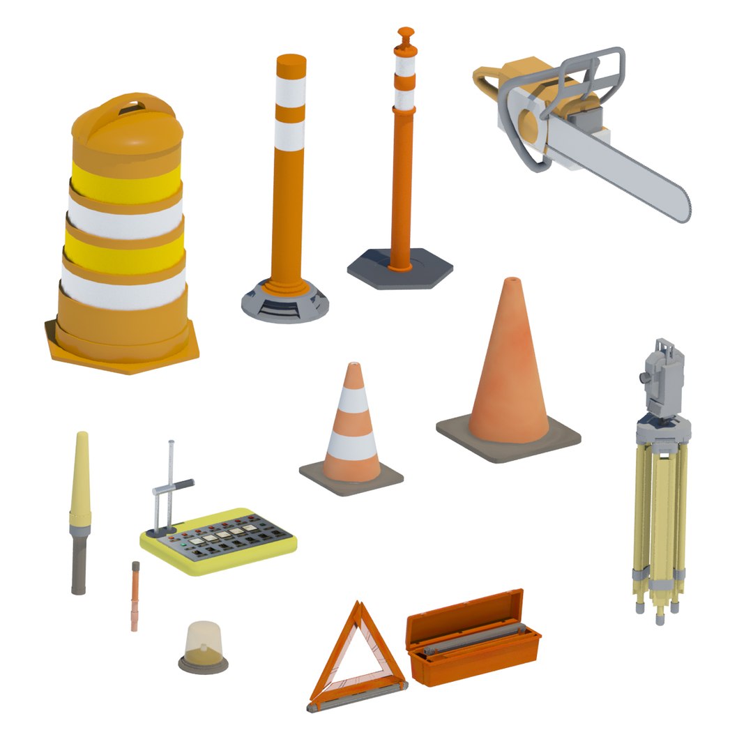 3d Model Of Road Construction Tool Equipment