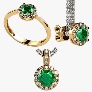 5mm Emerald Ring Earrings and Pendant 3D model