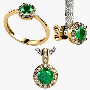 5mm Emerald Ring Earrings and Pendant