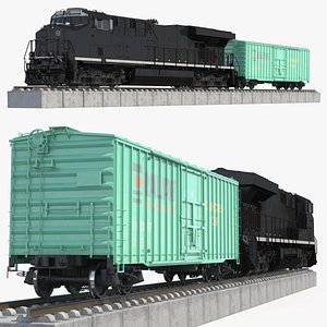 Heavy Duty Locomotive with Cushioned Car X58 On Track 3D model