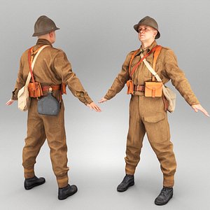 3D French infantryman ready for animation 360 model