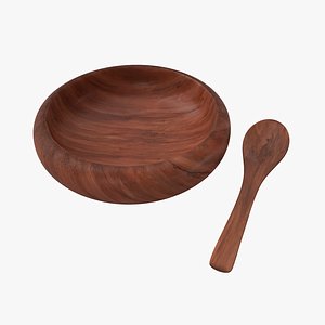 wooden spoon bowl utensils 3D model