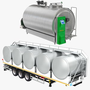 Milk Cooler Tank and Milk Trailer Colleciton 3D model