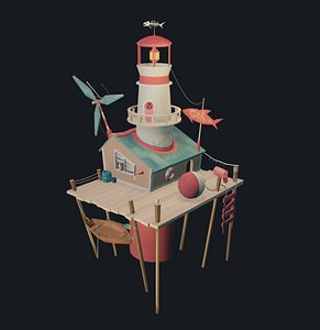 Stylized house on the water Low-poly