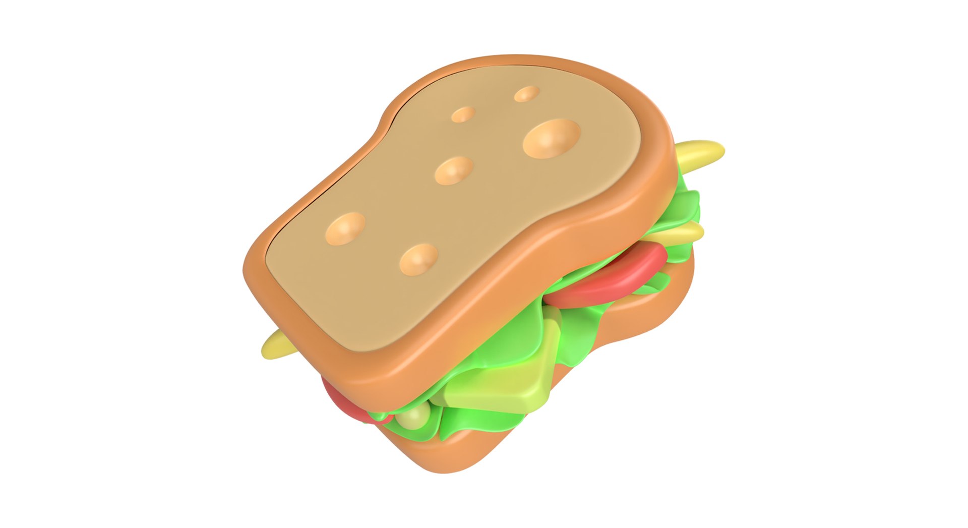 3D Cartoon White Bread Sandwich model - TurboSquid 1960872