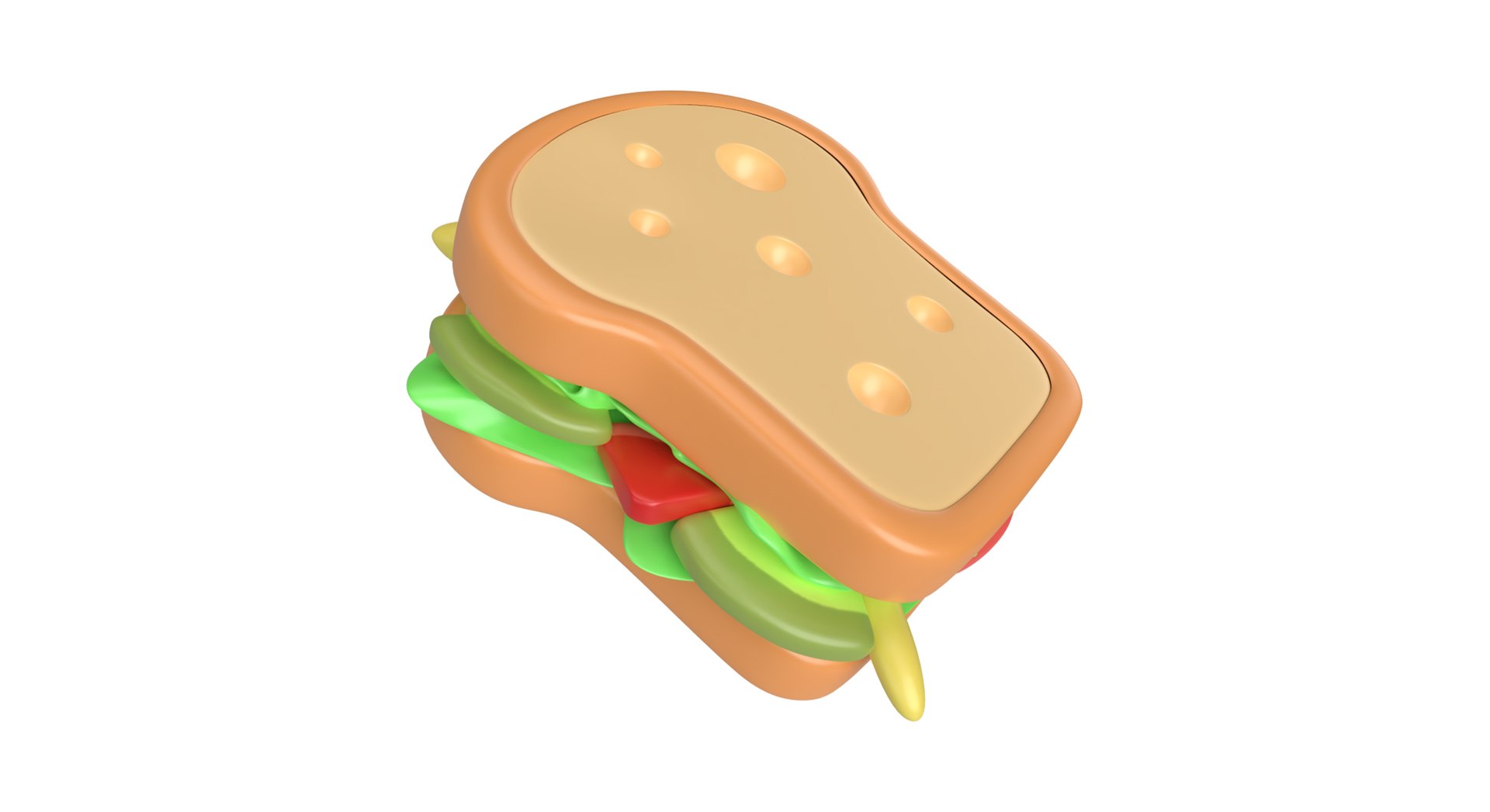 3D Cartoon White Bread Sandwich model - TurboSquid 1960872