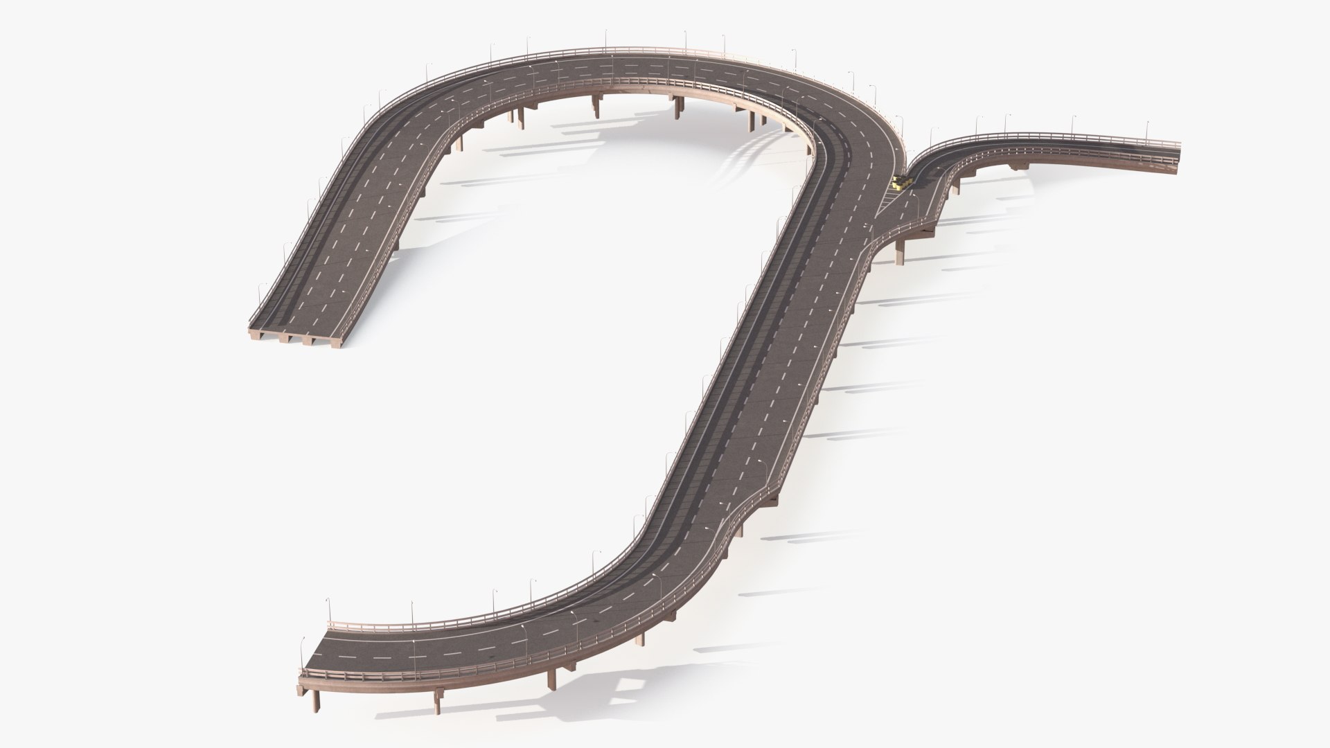 Connectable Highway Road Elements Entrance Curved 3D model preview