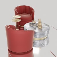 Modern Luxury Armchair and Marble Coffee Table Set 3D Model 3D model