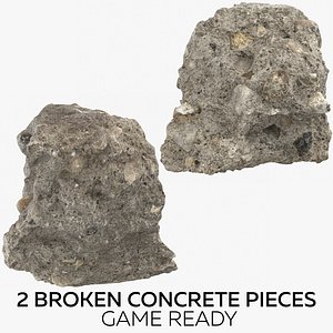 2 broken concrete pieces 3D model