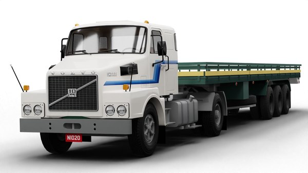 1980 Volvo N1020 with 3-Axle Flatbed Trailer3Dモデル - TurboSquid 1927578