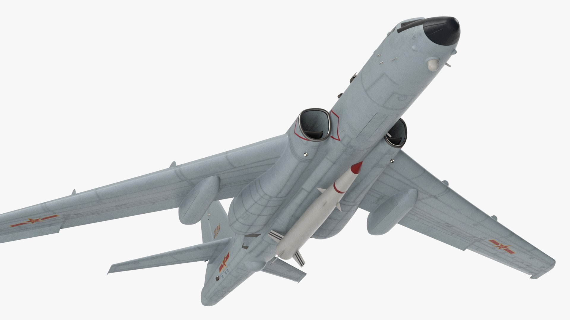 Xian H-6 China Strategic Bomber with Strategic Strike Weapon Rigged 3D model for industrial visualization, technical presentation, simulation, product rendering, and animation