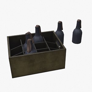 3D model Molotov cocktail in wooden crate