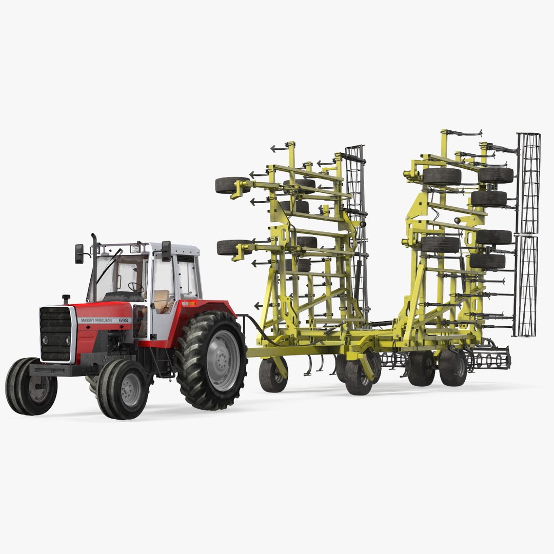 Vintage Tractor Ferguson 698 with Seedbed Cultivator Transportation 3D model preview