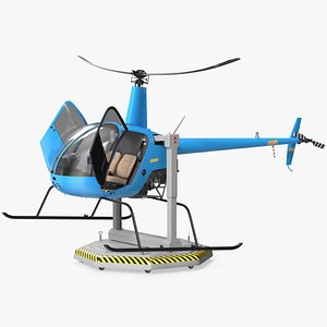 Small Helicopter Training Machine Blue Rigged for Cinema 4D