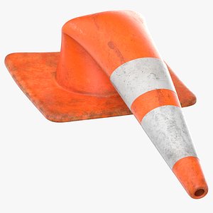 3D Safety Cone 01 36 Inch Destroyed
