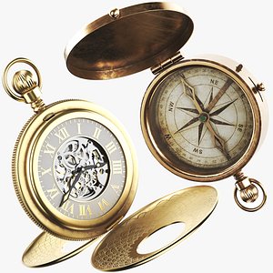 3D Detailed Pocket Watch And Compass model