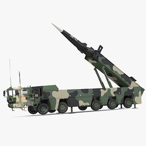 3D model DF-17 Missile on Road Mobile Vehicle Rigged for Cinema 4D