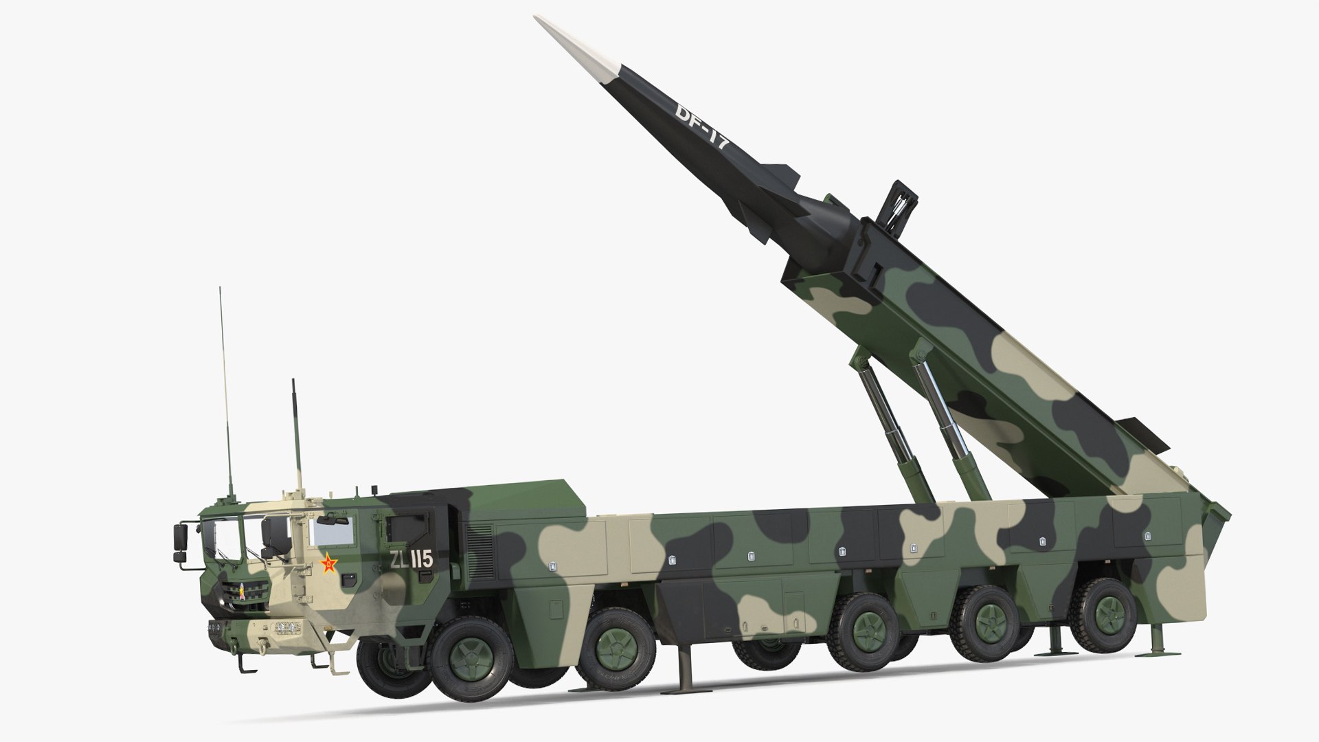 DF-17 Missile on Road Mobile Vehicle Rigged for Cinema 4D 3D model preview